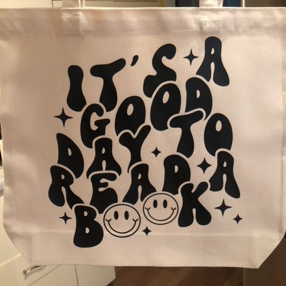 It's a good day to read a book heavy weight cotton canvas cute tote bag library - Picture 2 of 4